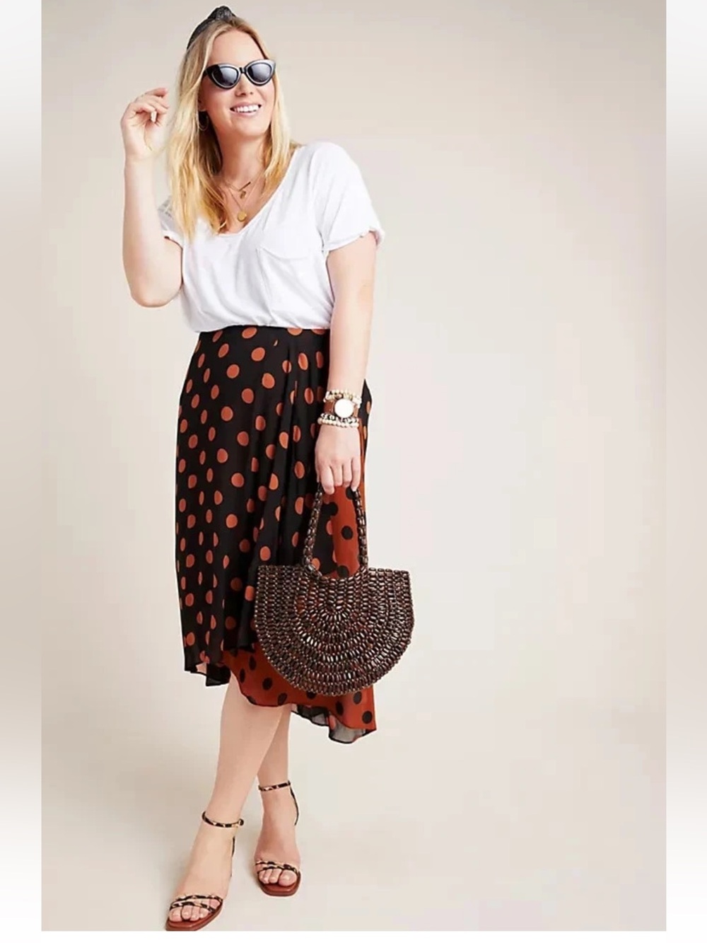 MAEVE Anthropologie Polka Dot Oksana Wrapped Midi Skirt L EUC